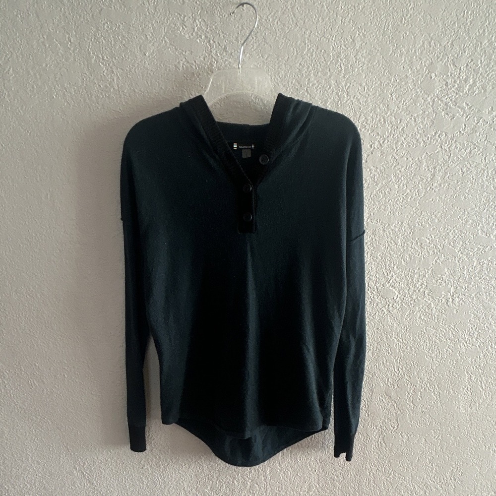 Pine Green Smartwool Shadow Pine Hoodie Black Button Placket and Ribbed Trim S